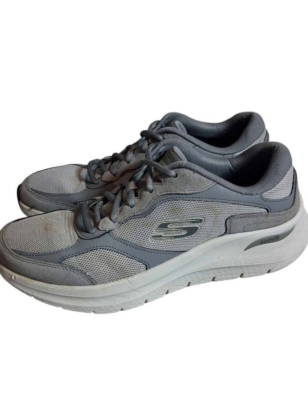 Skechers Arch Fit Shoes Mens Size 9.5 Gray Knit Walking Casual Comfort Sneakers